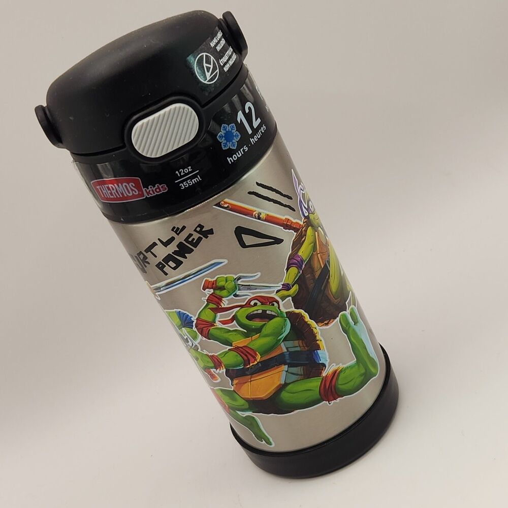 Thermos Funtainer Stainless Water Bottle With Handle TMNT 12 Oz NEW